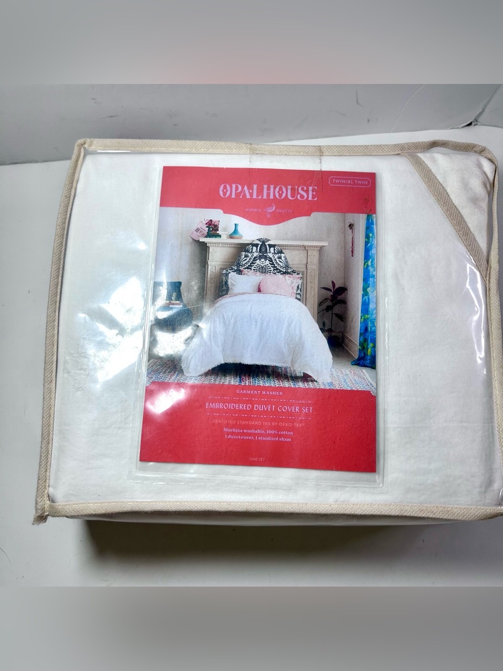 New Opal House White Embroidered Twin/XL Twin Duvet Cover